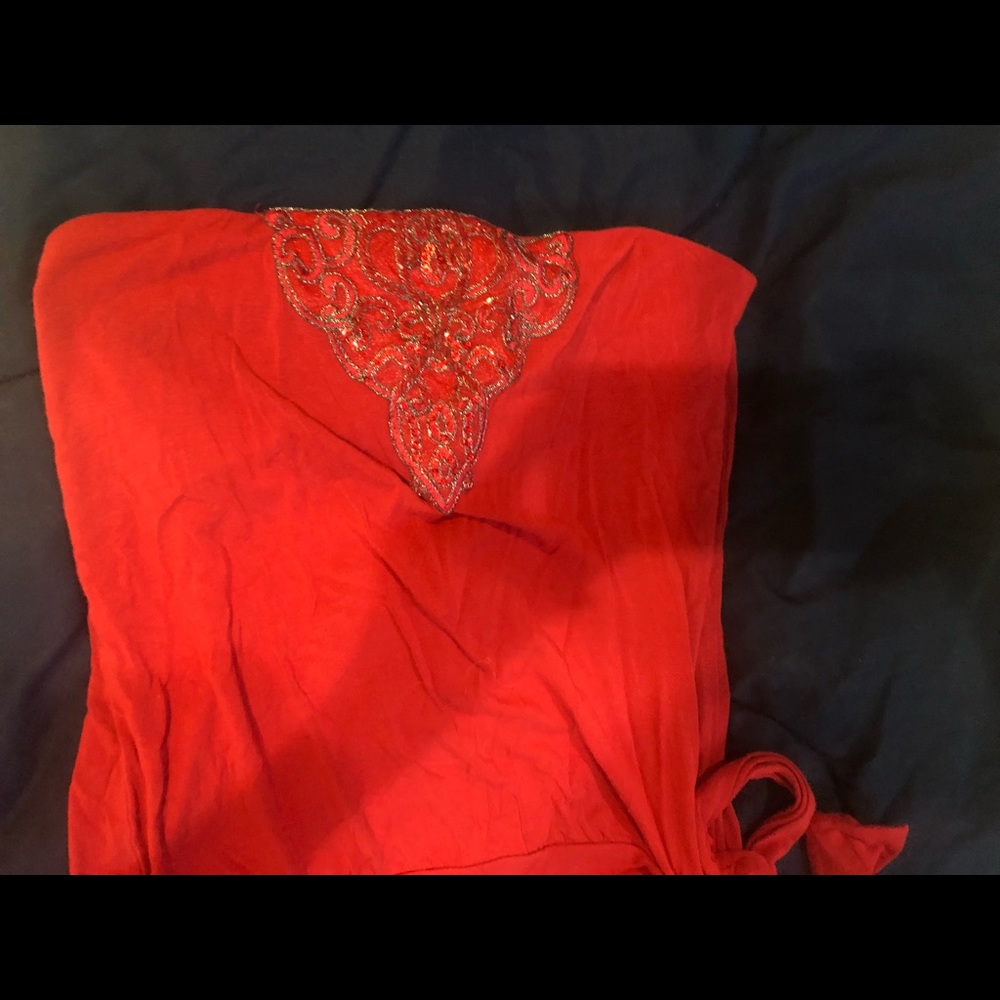 Express tube beaded sequin top , red